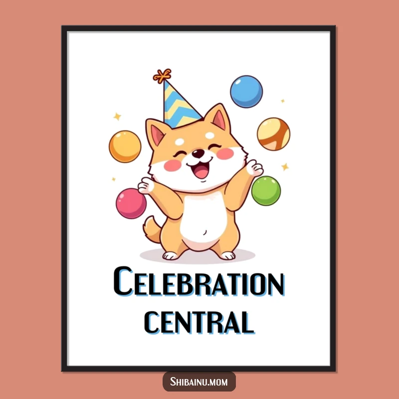 Funny Shiba Inu Party Poster - Juggling Art Print Gift