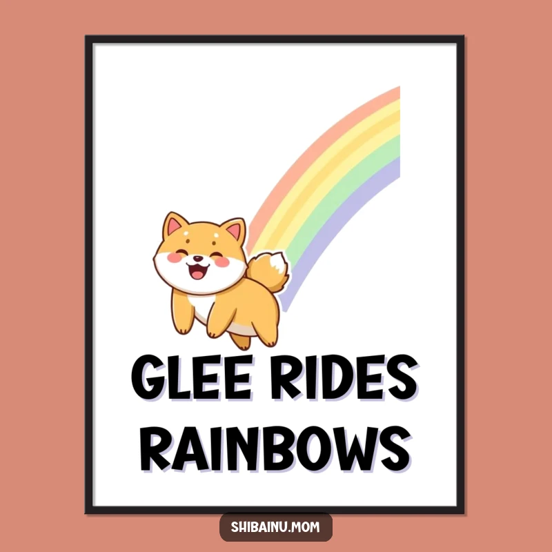 Funny Giggling Shiba Inu Poster - Rainbow Sliding Dog Art Print