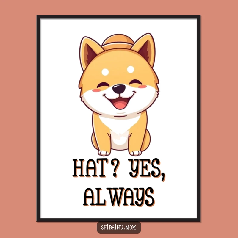 Funny Shiba Inu Hat Poster - Silly Dog Art Print, Great Gift