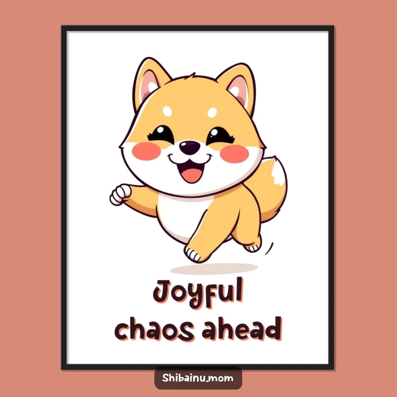 Funny Kawaii Shiba Inu Joyful Run Poster: Goofy Pup for Happy Walls!