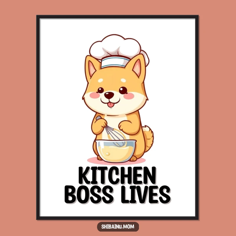 Shiba Inu Chef Whisking Poster - Kitchen Art for Food Lovers