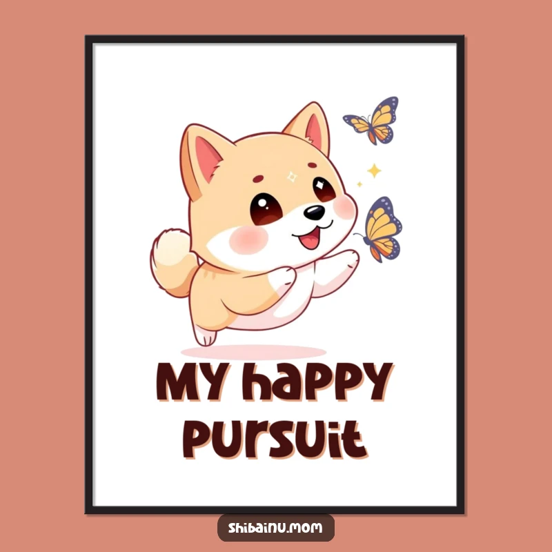 Funny Shiba Inu Butterfly Poster: Sparkling Eyes, Playful Chase, Wall Art