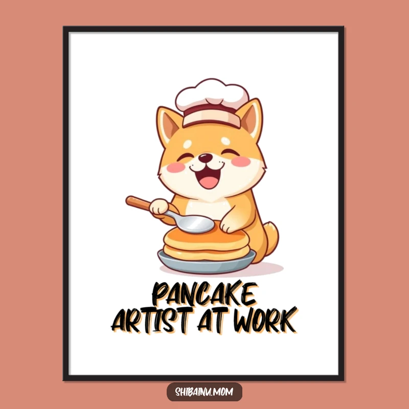 Funny Shiba Inu Chef Poster: Pancake Flip, Chef Hat, Kitchen Decor Art