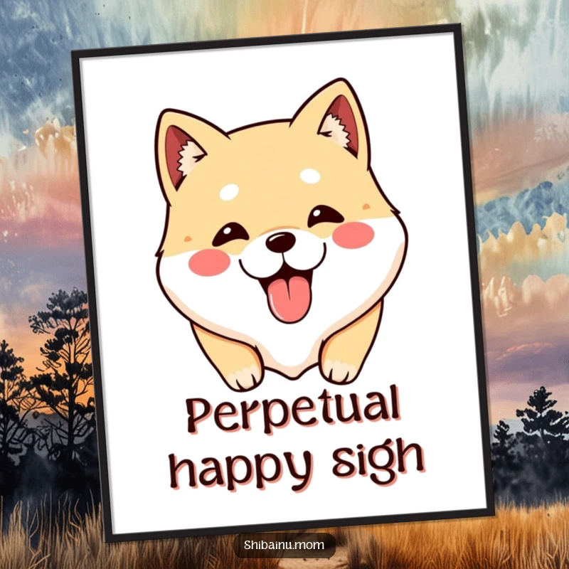 Funny Shibainu poster displaying a kawaii dog face with its tongue sticking out playfully, adding a humorous touch.