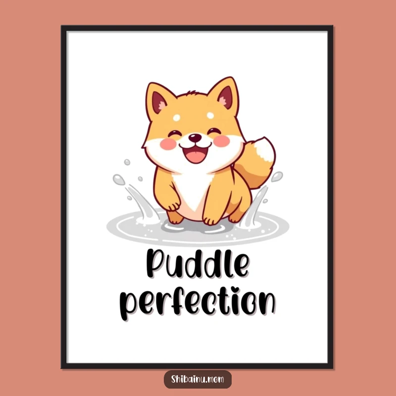 Funny Kawaii Shiba Inu Puddle Splash Poster: Wall Art for Dog Lovers!