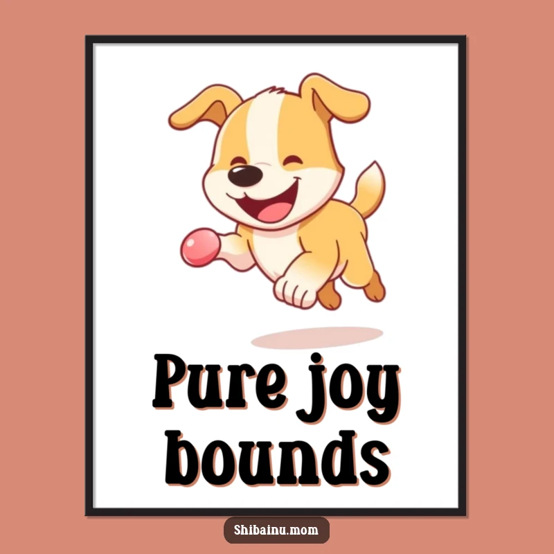 Funny Dog Poster: Energetic Pup Chasing Ball, Dynamic Wall Art