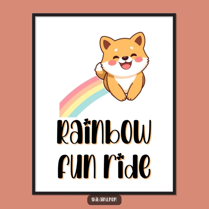 Funny Shiba Inu Rainbow Slide Smile Poster, Magical Humorous Wall Art