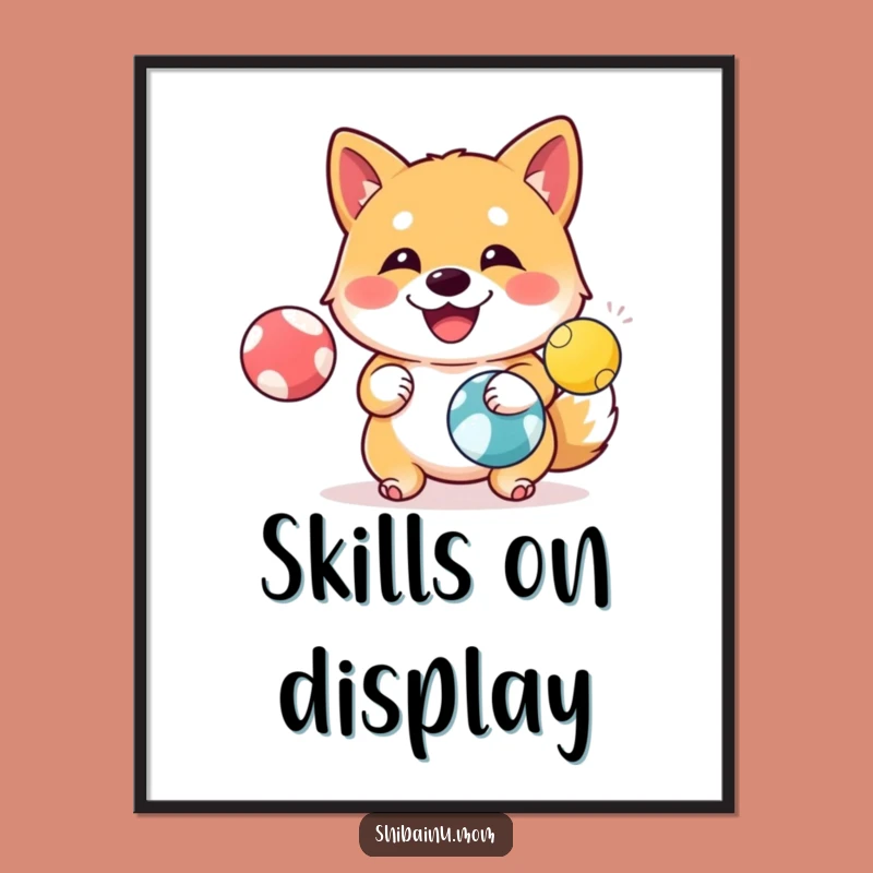 Funny Shiba Inu Juggling Balls Happy Poster, Talented Humorous Wall Art