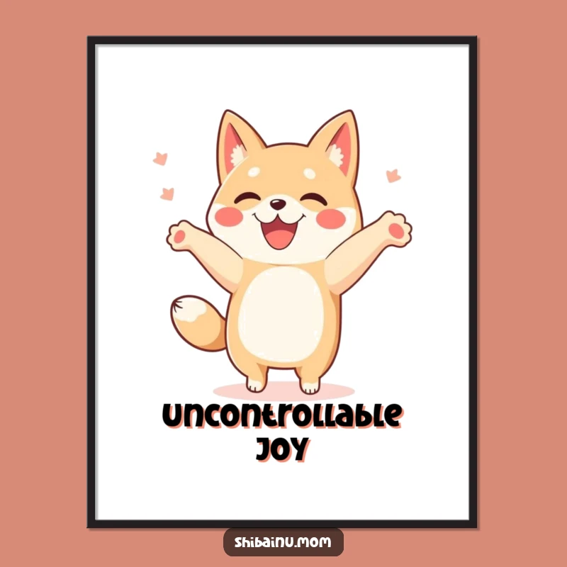 Funny Happy Dance Shibainu Poster, Joyful Dog Art Print, Perfect Funny Gift