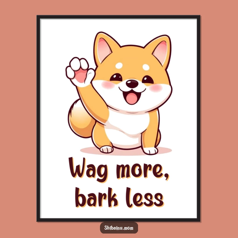 Funny Shiba Inu Wave Poster: Excited Dog Art, Wagging Tail Decor!