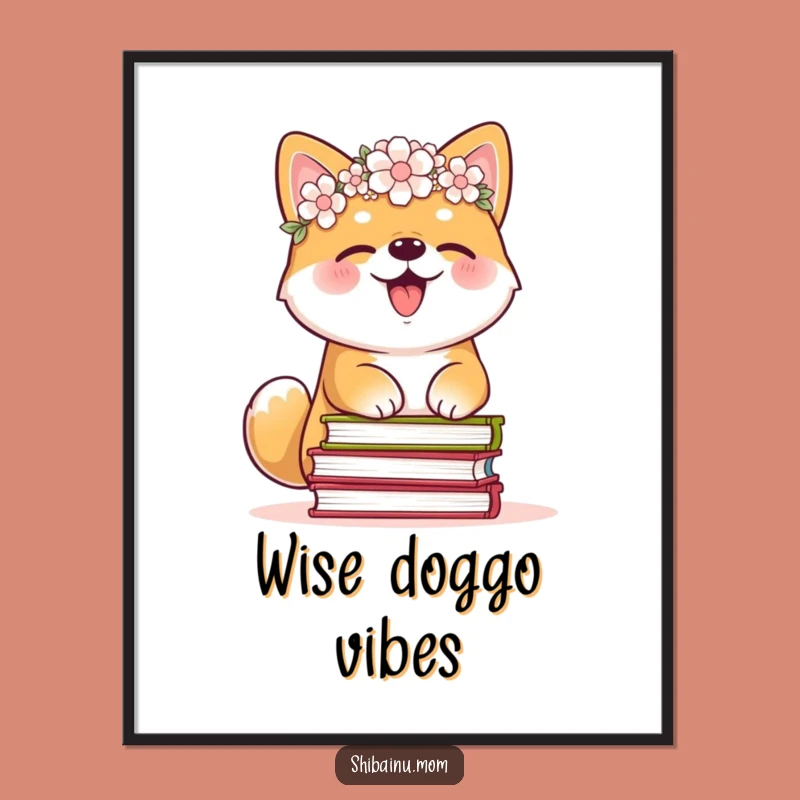 Funny Shiba Inu Flower Crown Poster - Giggle Art Print Gift