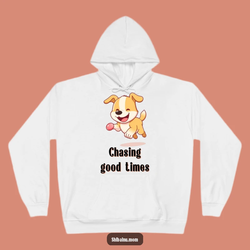 Cozy Funny Dog Hoodie: Energetic Pup Chasing Ball, Warm & Playful