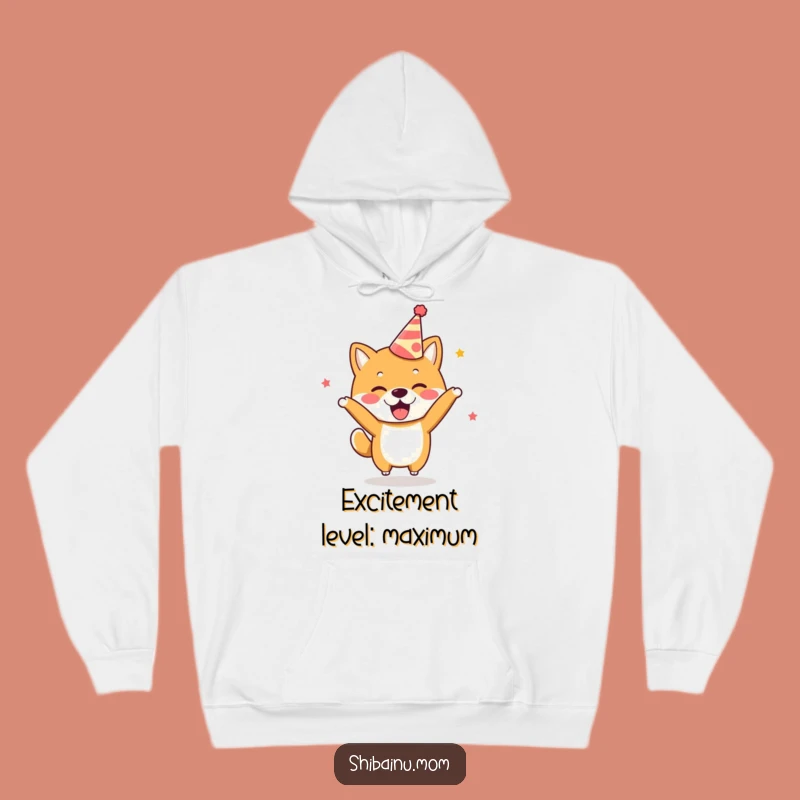 Cozy Funny Kawaii Shiba Inu Party Hoodie: Excited Dog, Warm Gift