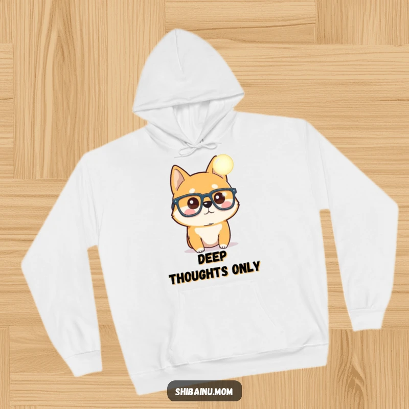 Funny Shiba Inu hoodie, oversized glasses, curious about a glowing orb, comfortable and mysterious, a perfect funny gift for the imaginative.