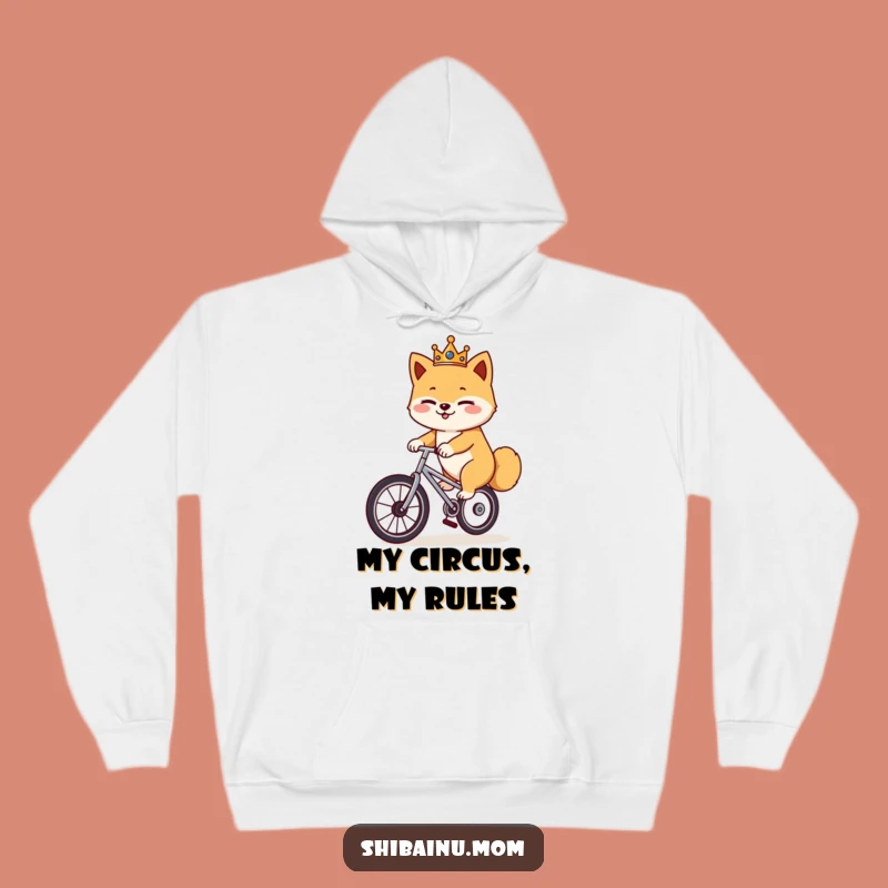 Funny Shiba Inu Unicycle Hoodie: Crowned King Cozy Wear, Hilarious Gift