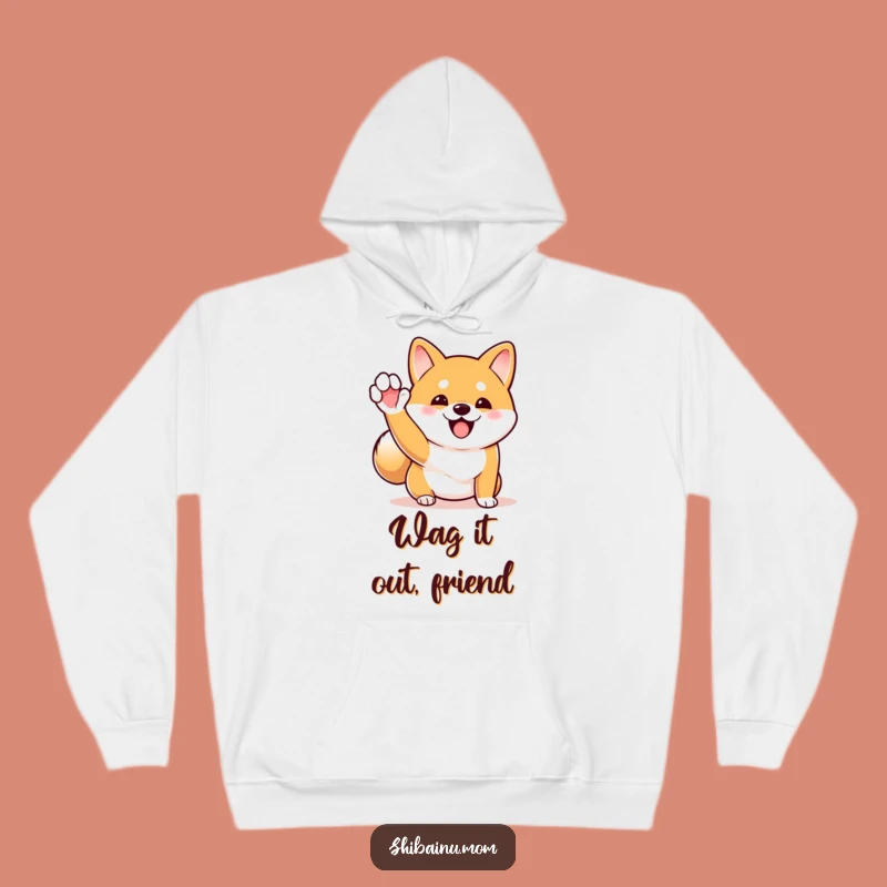 Funny Shiba Inu Wave Hoodie: Cozy Excited Dog, Wagging Tail Comfort!