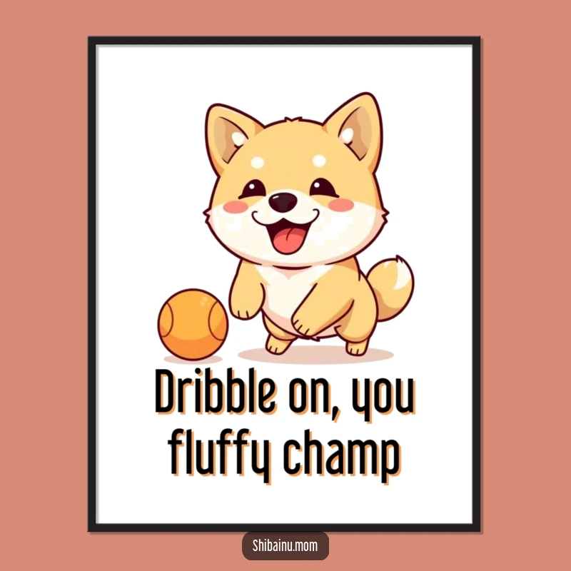 Free Printable Shiba Dribbling Ball Wall Art: Funny Doggy DIY Decor Downloadable