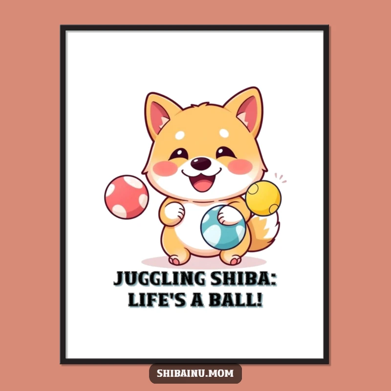 Free Printable Shiba Inu Wall Art: Juggling Balls Funny Downloadable