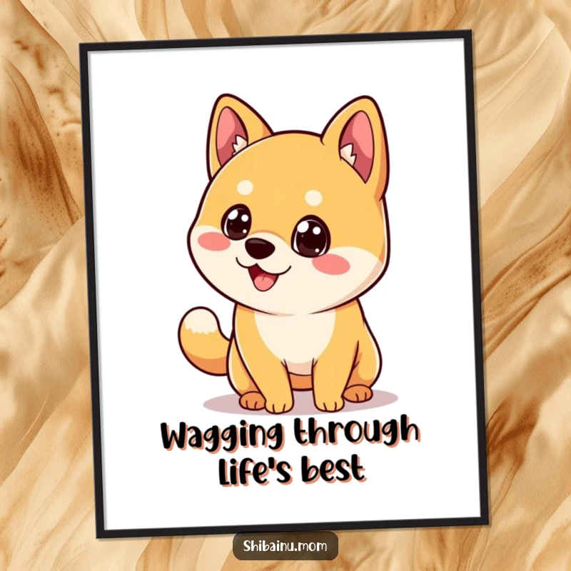 Funny Free Printable Wall Art: Kawaii Shiba Inu's tail wagging joyfully, adding vibrant, happy energy to your walls.