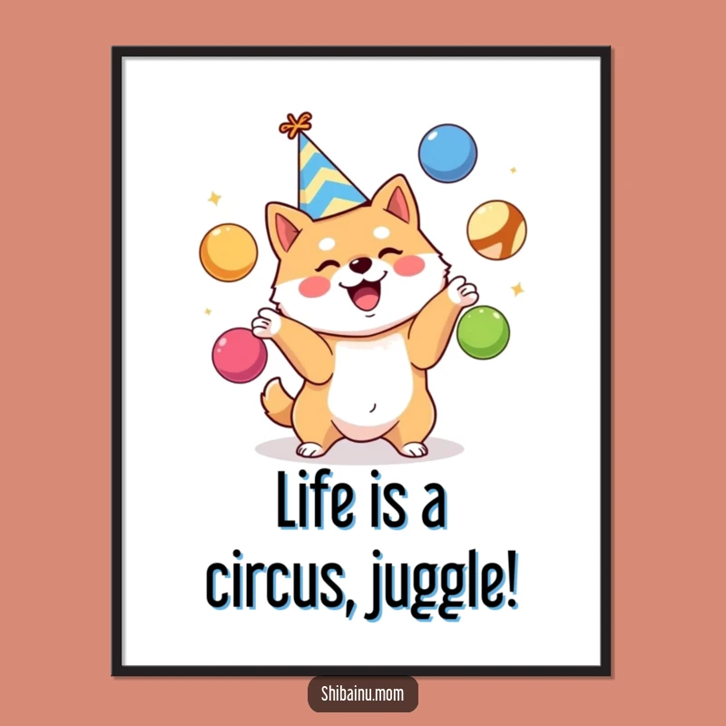 Free Printable Shiba Inu Wall Art: Juggling Party Pup, Funny Downloadable Art