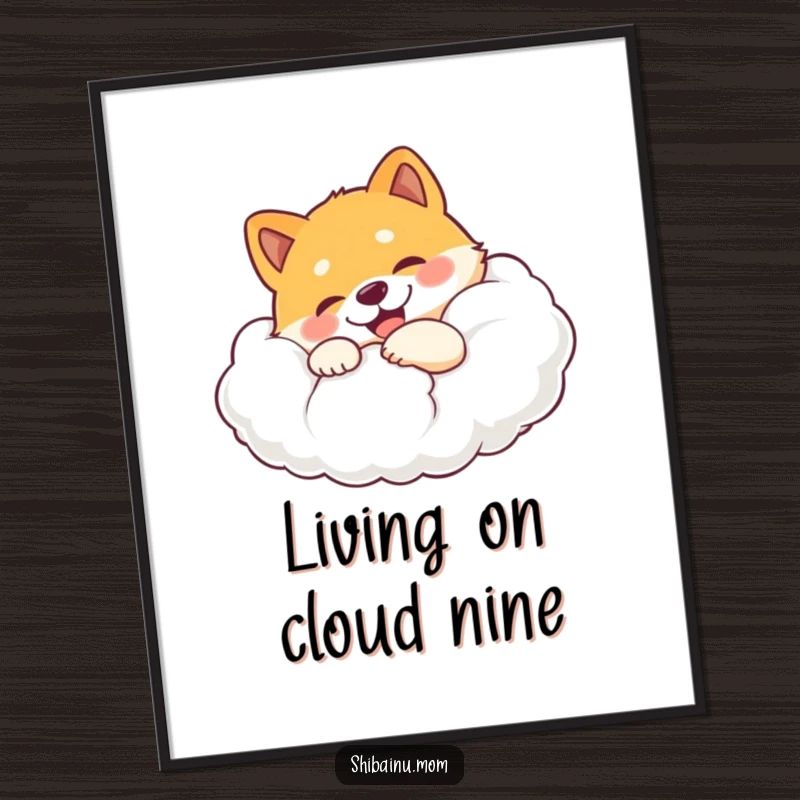 Funny Free Printable Wall Art: A Shiba Inu in a blissful hug with an enormous, fluffy cloud.