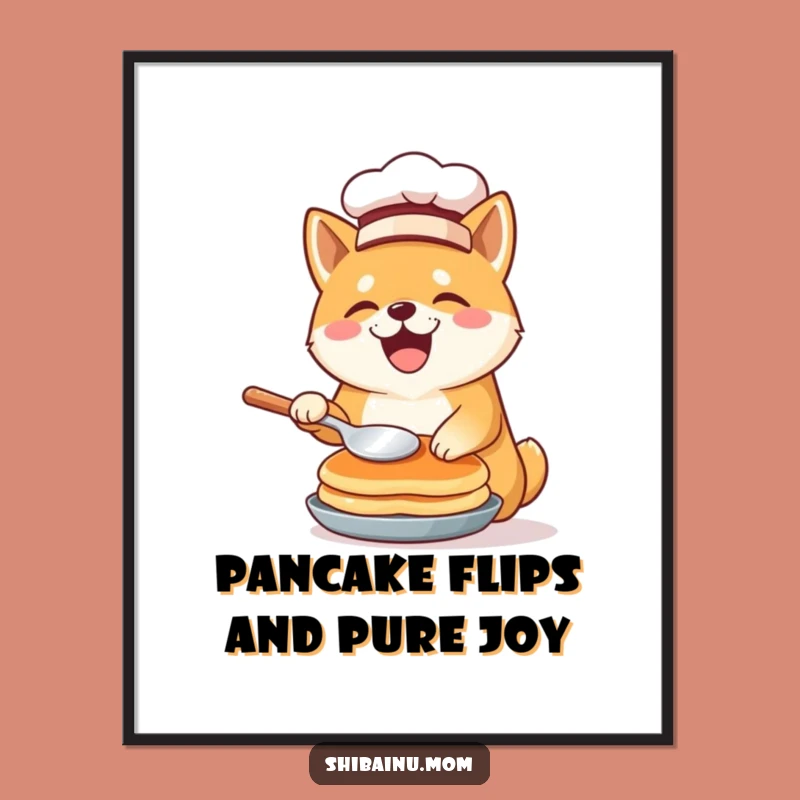 Free Printable Chef Shiba Inu Wall Art: Pancake Flip, Funny Downloadable Art for Kitchens