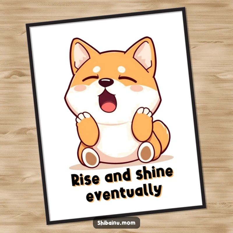 Funny Free Printable Sleepy Shiba Inu Wall Art, a dog yawning and stretching, cozy home decor, printable art.