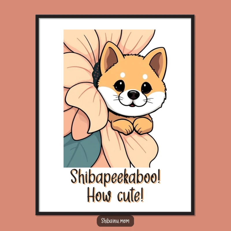 Free Printable Shiba Inu Wall Art: Flower Peek Curiosity Funny Downloadable