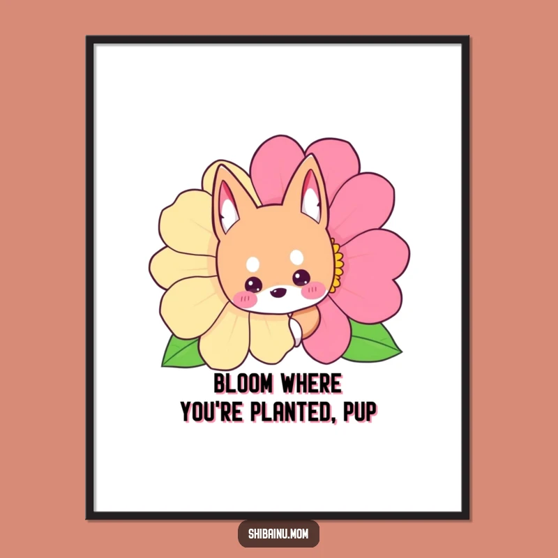 Shibainu Flower Peeking Wall Art: Free Printable Downloadable Art for a Cute Room