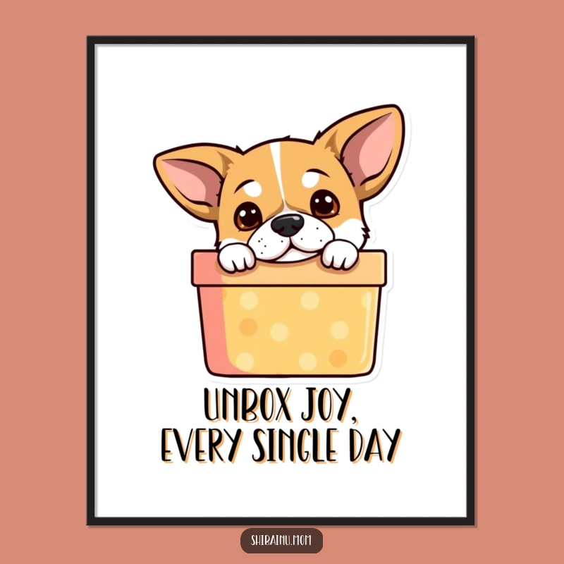 Free Printable Dog Wall Art: Funny Alert Ears Dog Gift Box Downloadable Humor Decor