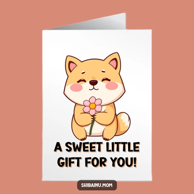 Free Printable Bashful Shiba Birthday Card: Shy Dog Flower Gift for Sweet Wishes!