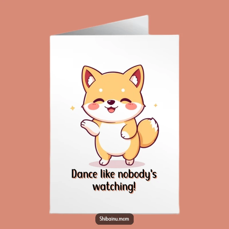 Free Printable Birthday Card: Funny Dancing Kawaii Shiba Inu, Perfect Downloadable Gift