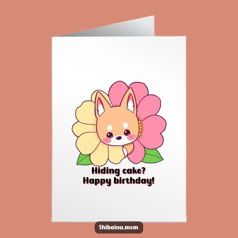 Free Printable Birthday Card: Shibainu Peeking Flower for a Cute, Funny Surprise