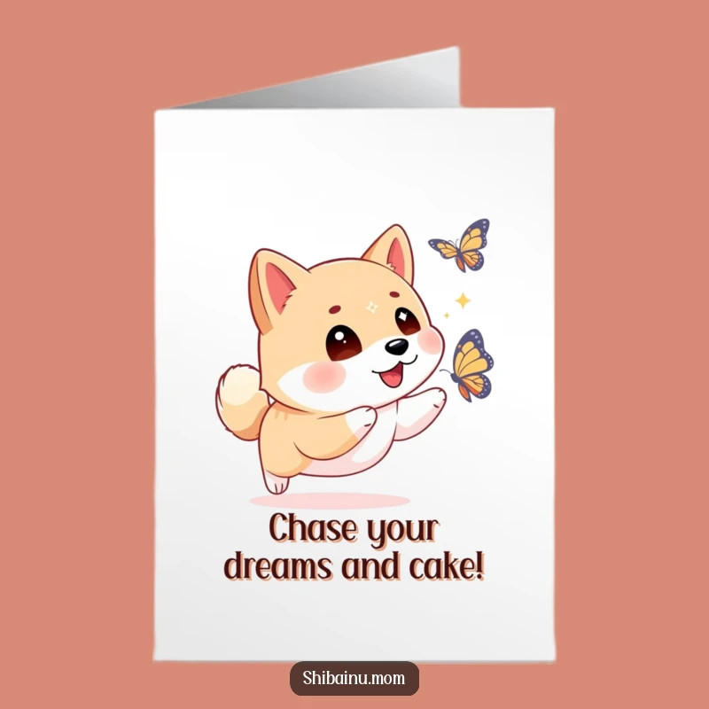 Free Printable Butterfly Shiba Inu Birthday Card: Sparkling Eyes, Funny Downloadable Gift