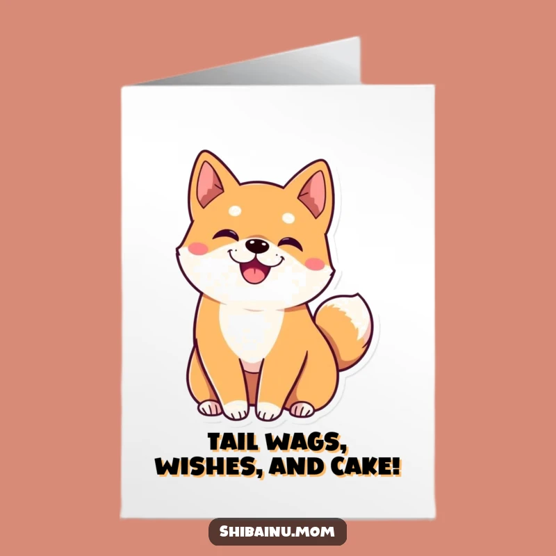 Free Printable Kawaii Shiba Inu Birthday Card: Big Ears, Happy Tail Wiggle Funny Downloadable Gift