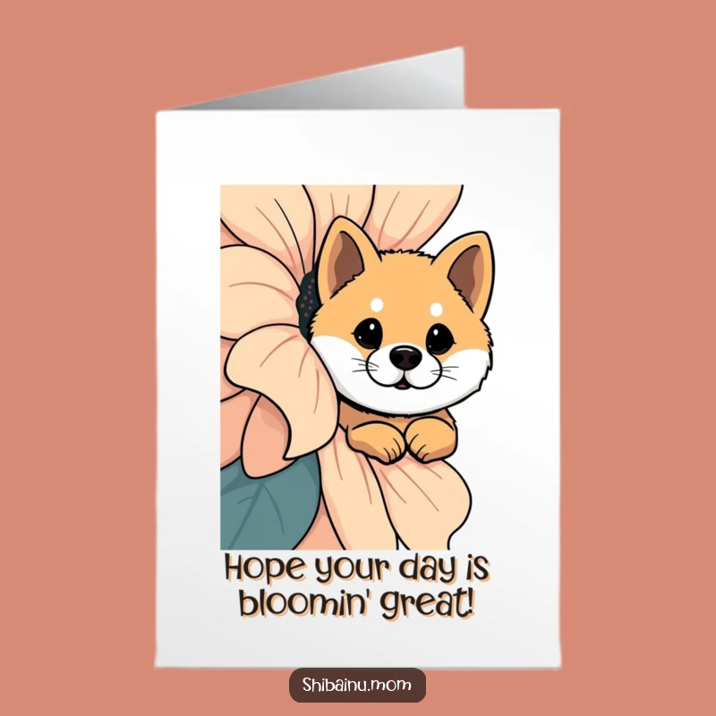 Free Printable Shiba Inu Birthday Card: Curious Flower Peek Funny Gift