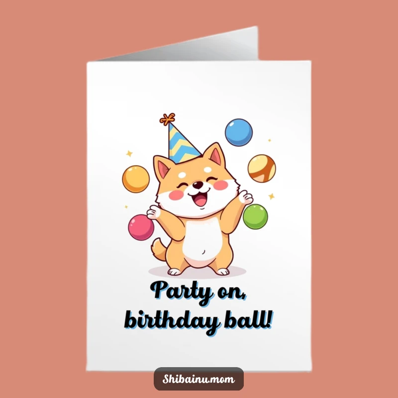 Free Printable Shiba Inu Birthday Card: Juggling Pup, Funny Downloadable Gift