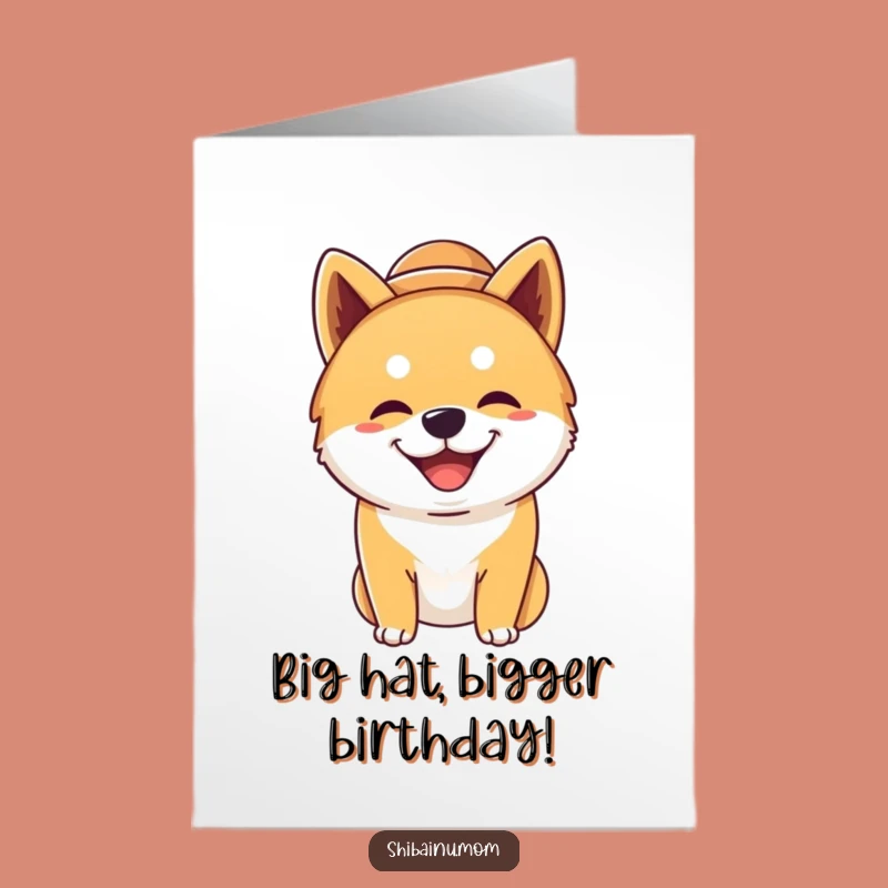 Free Printable Silly Shiba Inu Birthday Card: Big Hat Grin Funny Gift Downloadable