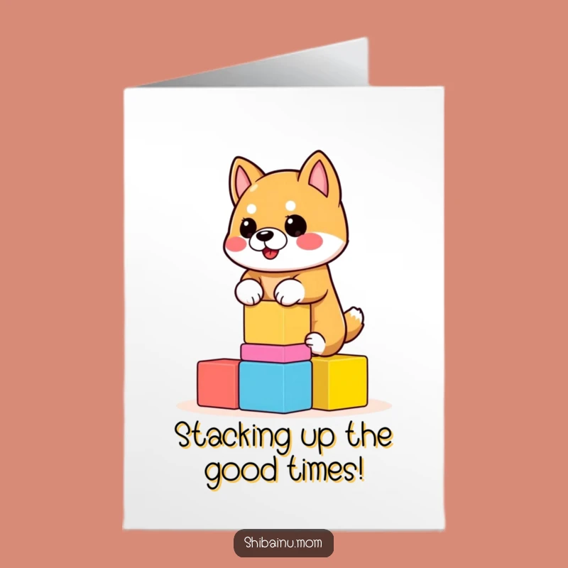 Shiba Inu Birthday Card Free Printable: Wobbly Blocks Funny Dog Gift