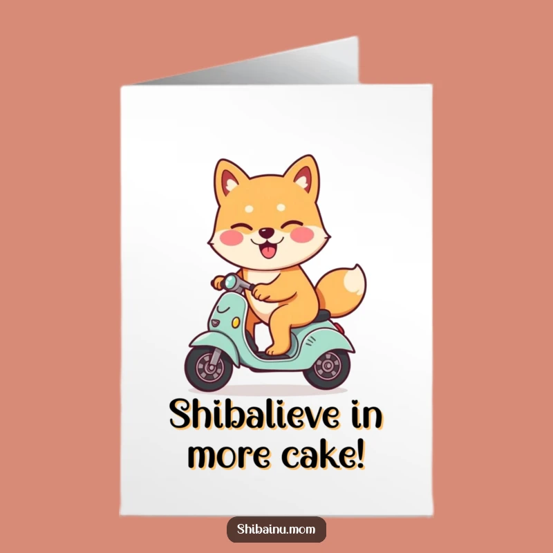 Free Printable Shiba Inu Birthday Card: Winking Scooter Dog Funny Gift Downloadable