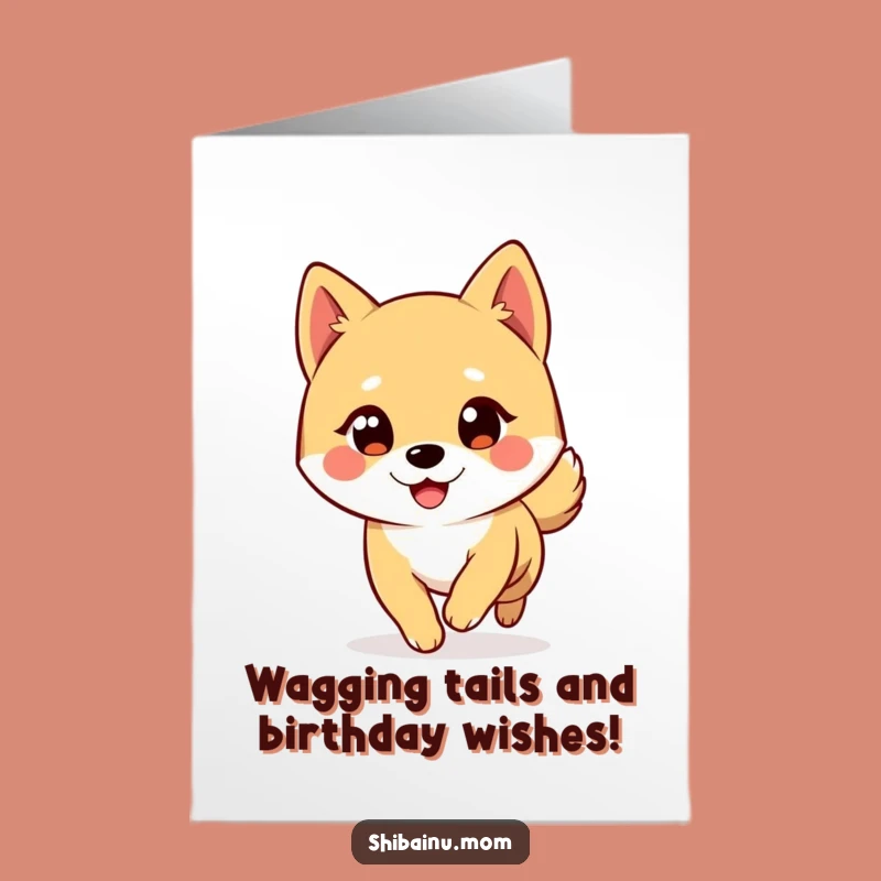 Free Printable Shiba Inu Birthday Card: Winking Dog Tail Chase Funny Downloadable Gift