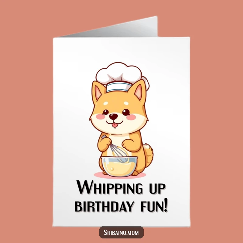 Free Printable Shiba Chef Birthday Card: Whisking Dog, Funny Downloadable Gift