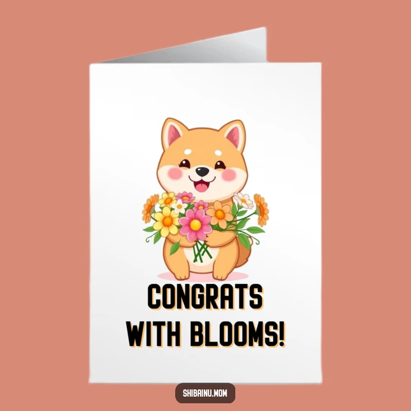 Free Printable Congrats Card: Shiba Inu with Flowers, Charming Downloadable Gift