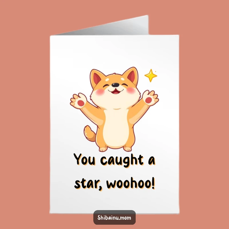 Free Printable Wish Shiba Inu Congrats Card: Catching Star, Funny Downloadable Gift