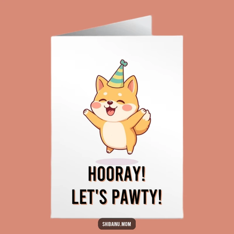 Free Printable Shiba Inu Congrats Card: Party Hat Joy Jump Funny Download