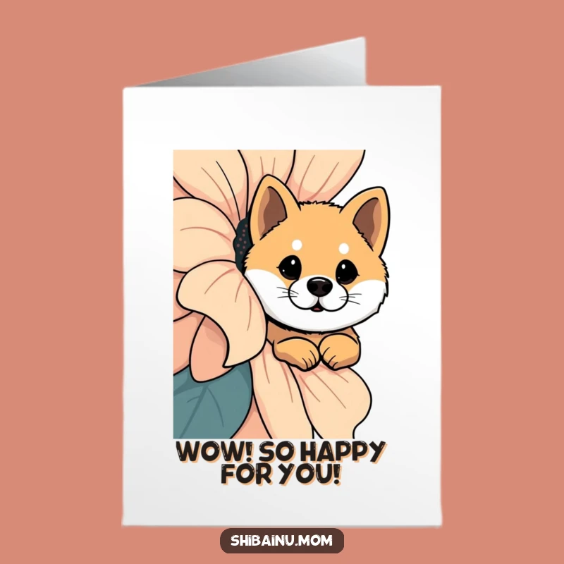 Free Printable Shiba Inu Congrats Card: Flower Peek Curiosity Funny Download