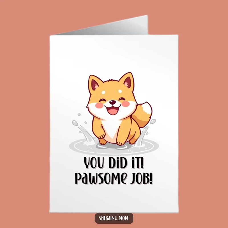 Free Printable Shiba Inu Congrats Card: Splashy Dog, Downloadable Celebration Art