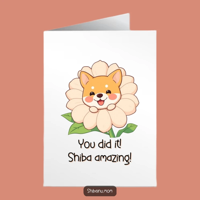 Free Printable Shiba Inu Flower Congrats Card: Funny Doggy DIY Downloadable Gift