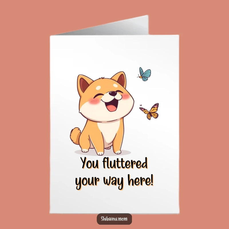 Free Printable Congrats Card: Giggling Shiba Inu, Funny Butterfly Gift