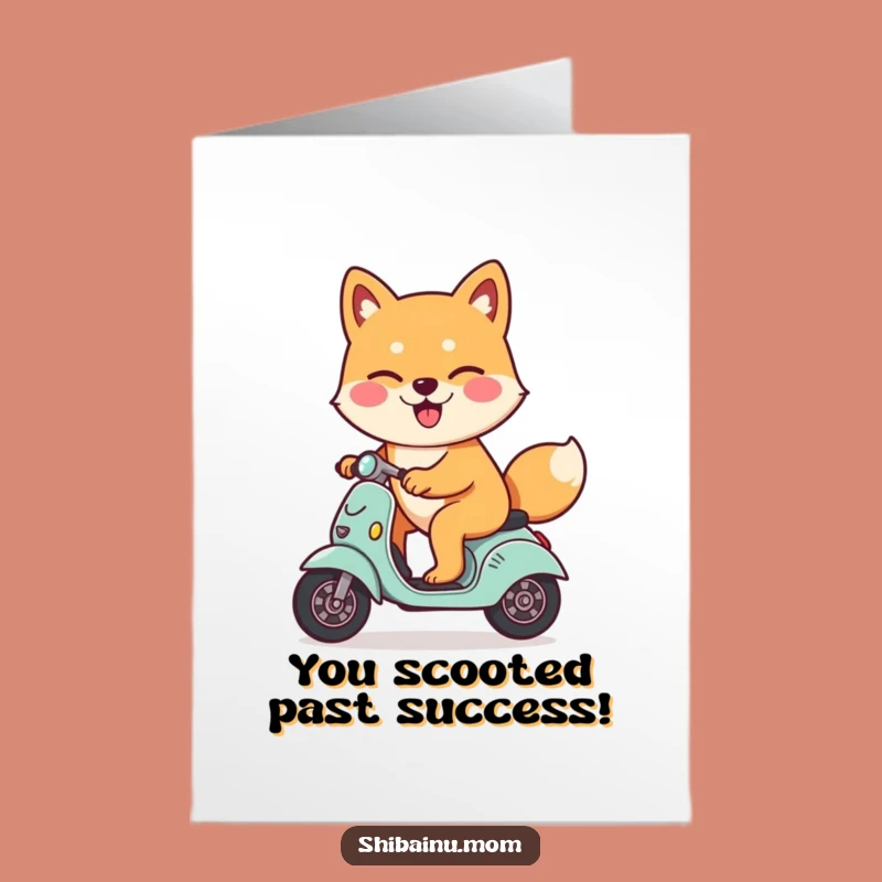 Free Printable Shiba Inu Congrats Card: Winking Scooter Dog Celebration Downloadable